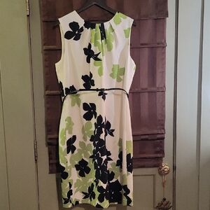 Nine West Black and Green Floral Midi Dress